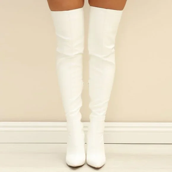 Anne Michelle White Over the Knee Boots - Picture 3 of 4